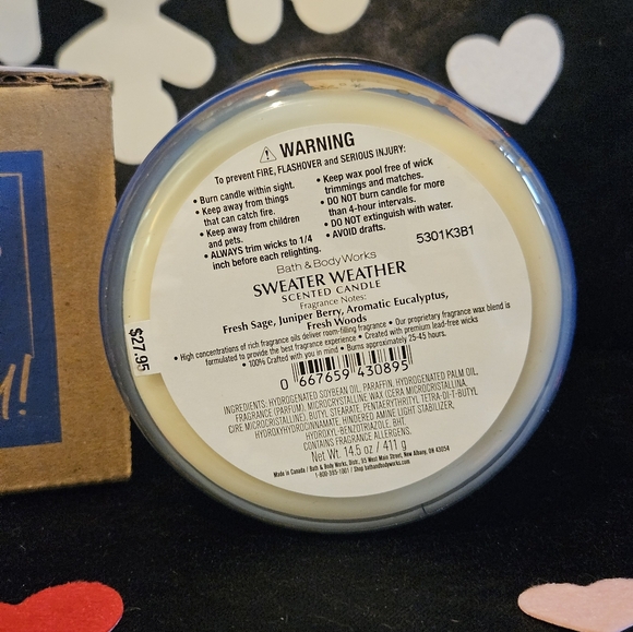 NWT Bath & Body Works Sweater Weather 3-wick Candle - Blue and White - Picture 4 of 5
